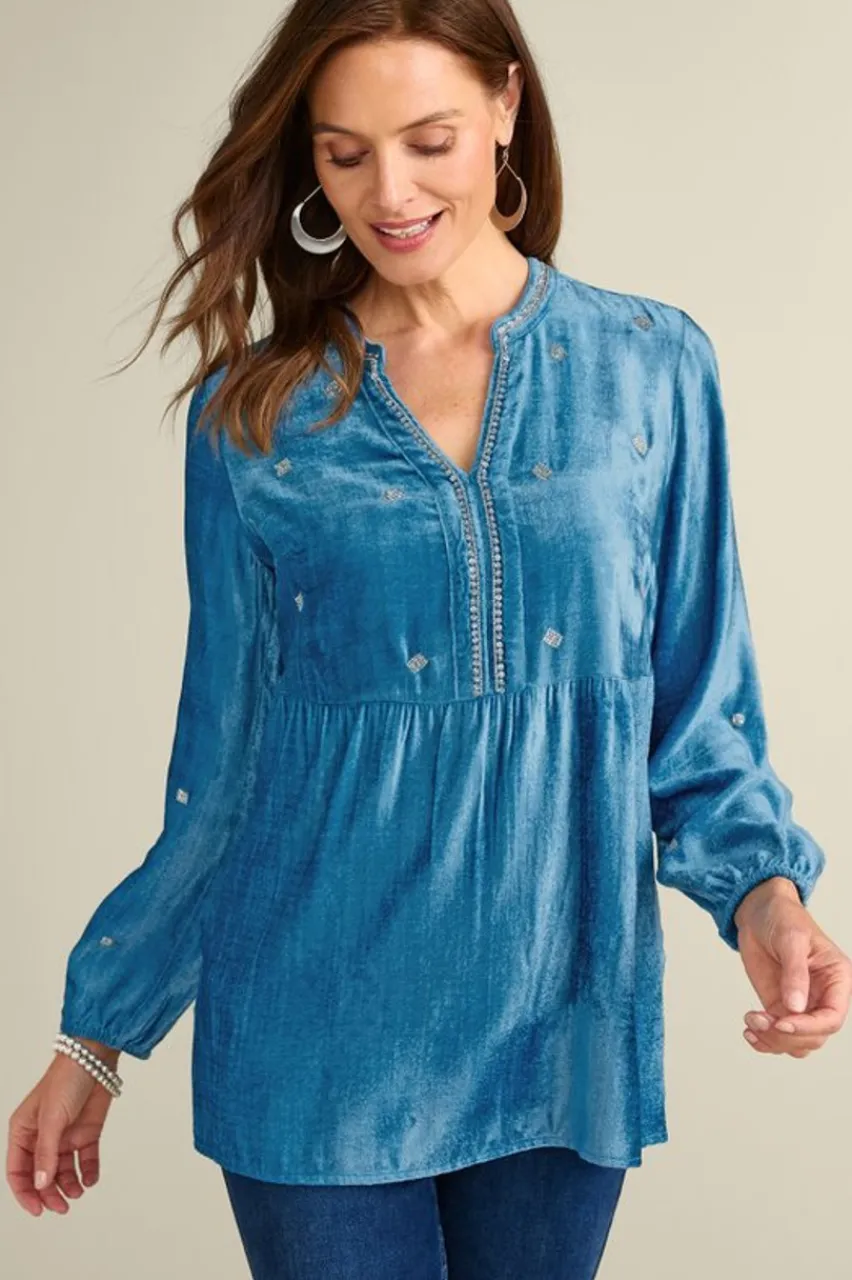 Best Verna Embellished Velvet Tunic Tops