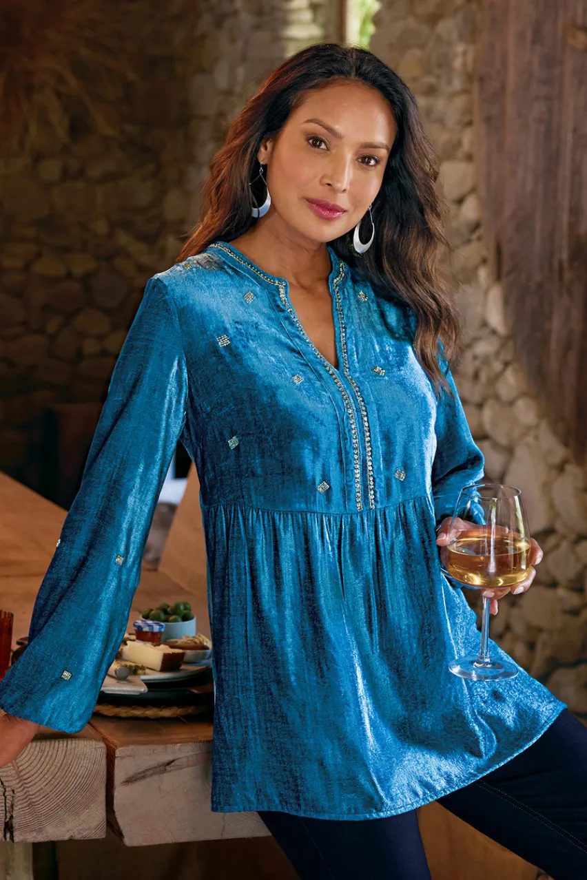 Best Verna Embellished Velvet Tunic Tops