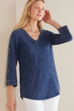 Wilma Washed Knit Denim Tunic Tops|Tunics & Leggings