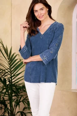 Wilma Washed Knit Denim Tunic Tops|Tunics & Leggings