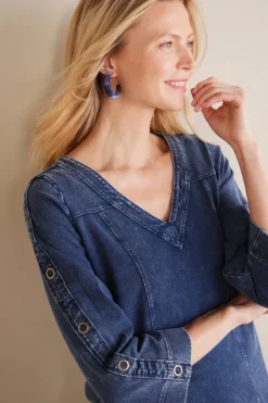 Wilma Washed Knit Denim Tunic Tops|Tunics & Leggings